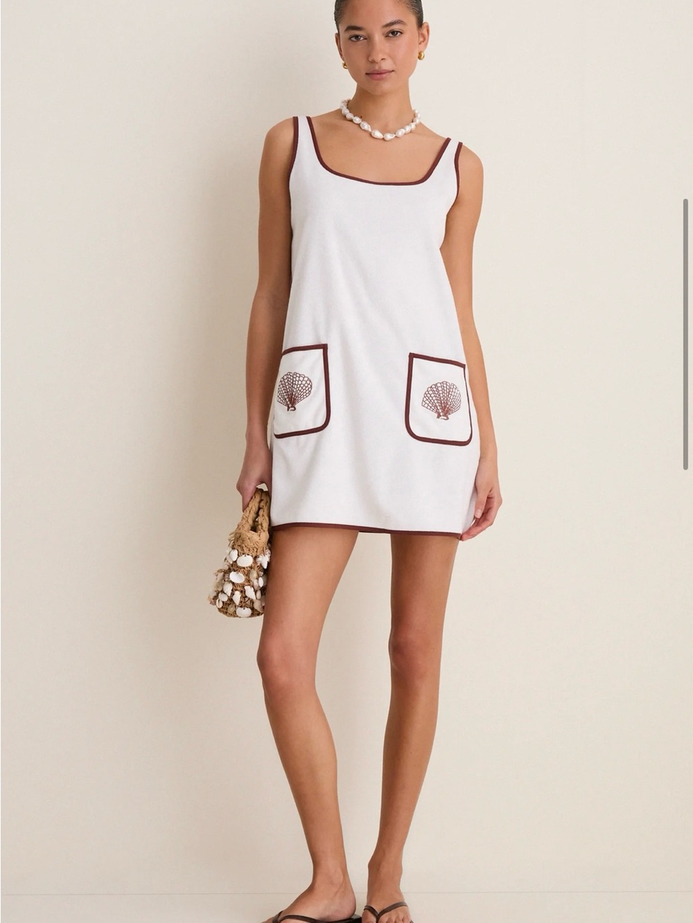Tuckernuck White Swim Coverup with Brown Trim